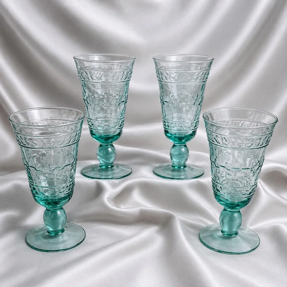 Studio Nova Adirondack Green Water Goblet Set of 4 Southwestern Glass 7 inch